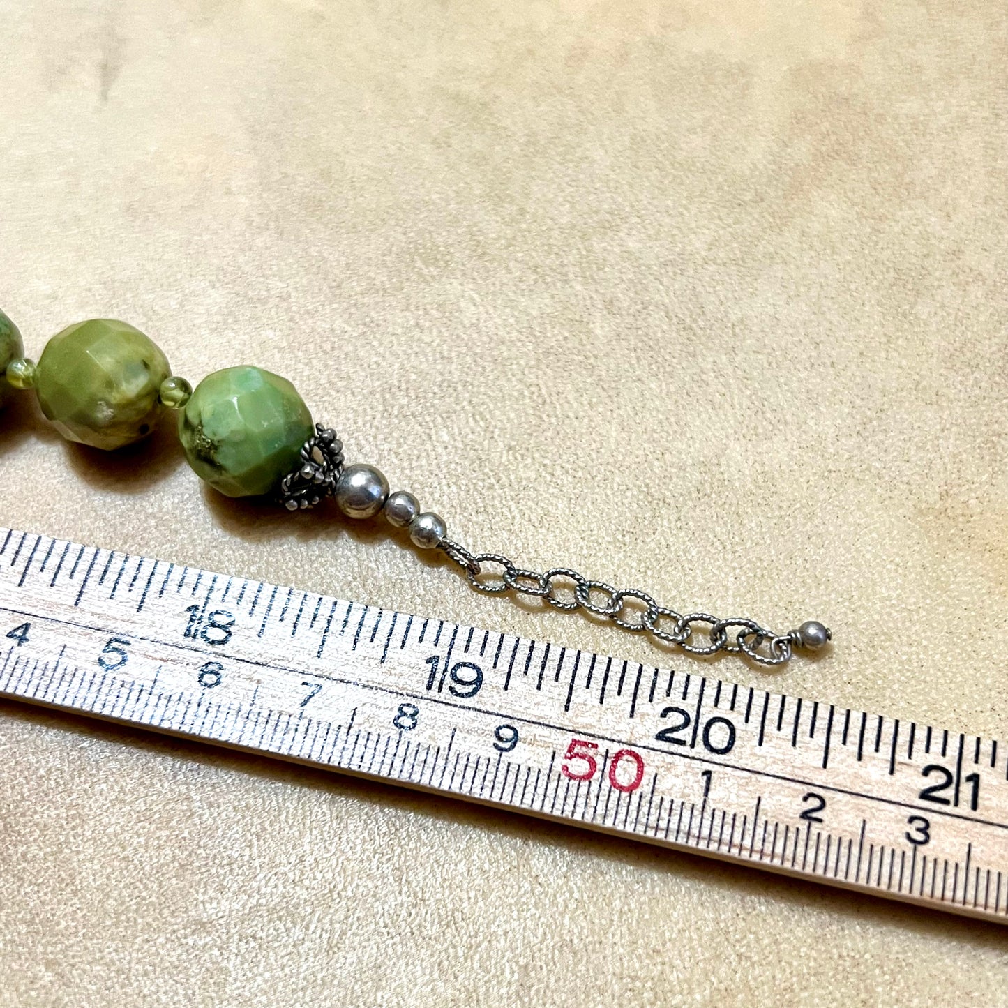 Spring Green Serpentine Faceted Vintage Necklace with Sterling Silver Flower Pendant
