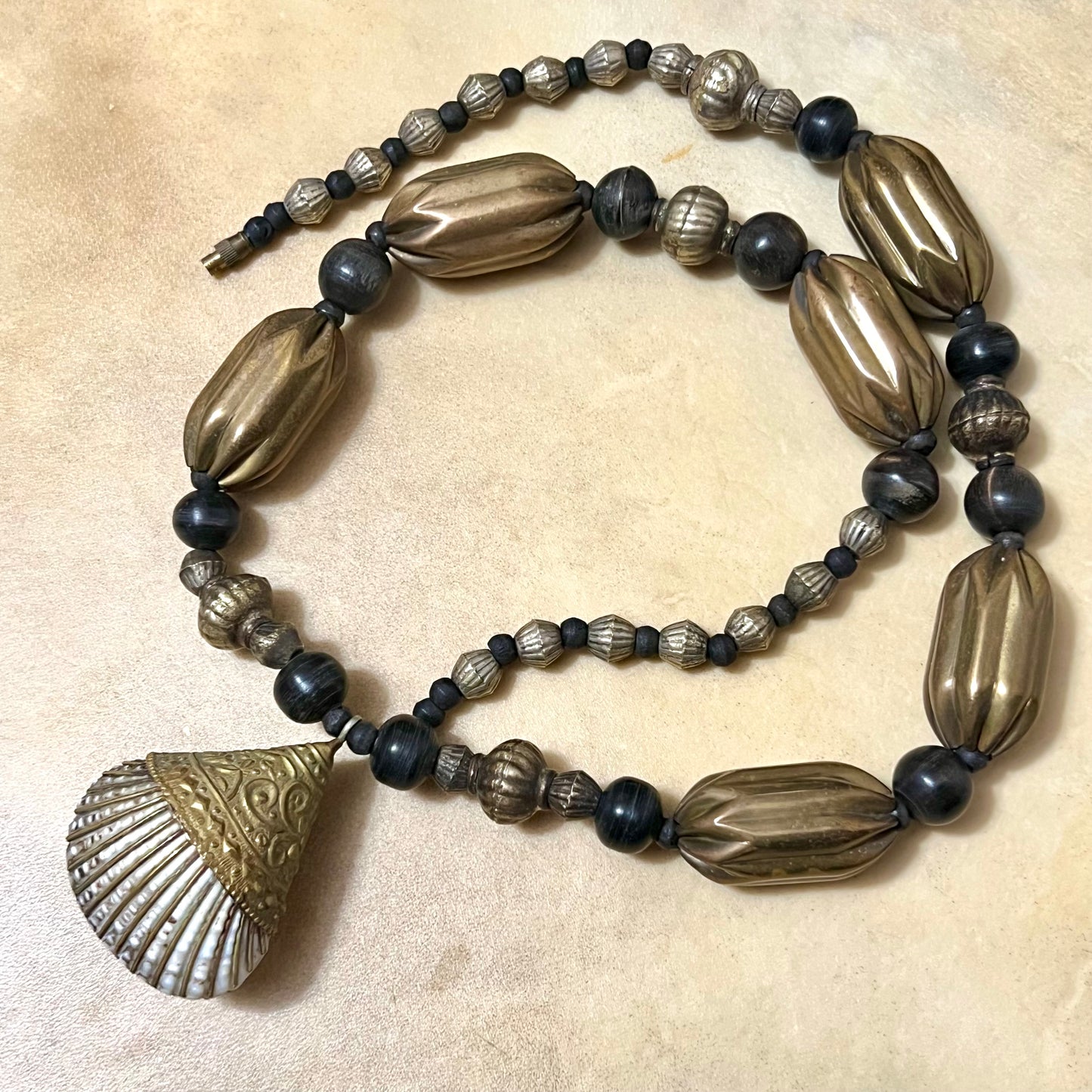 Bronze Seashell Vintage Rattle Statement Necklace