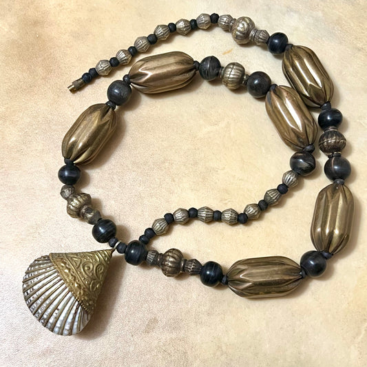 Bronze Seashell Vintage Rattle Statement Necklace