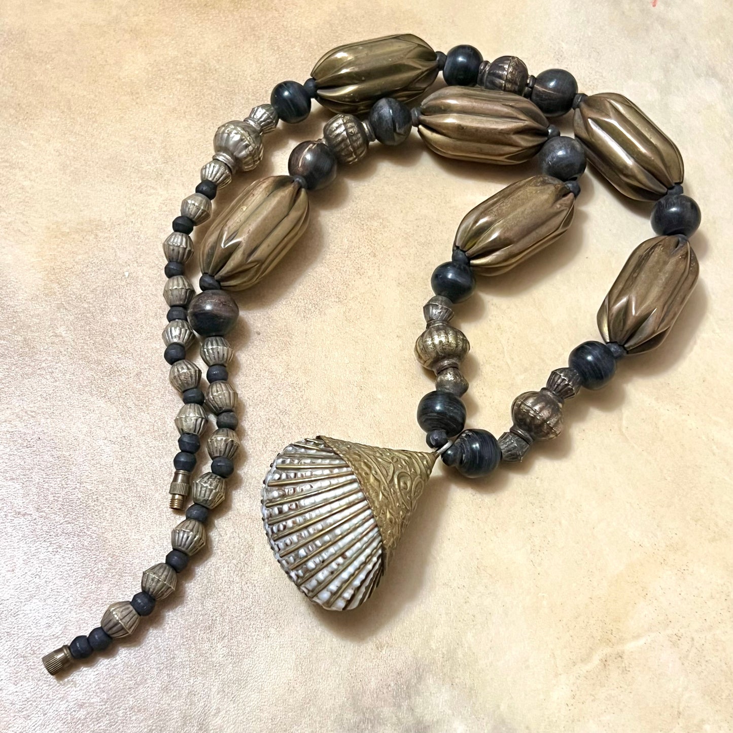 Bronze Seashell Vintage Rattle Statement Necklace