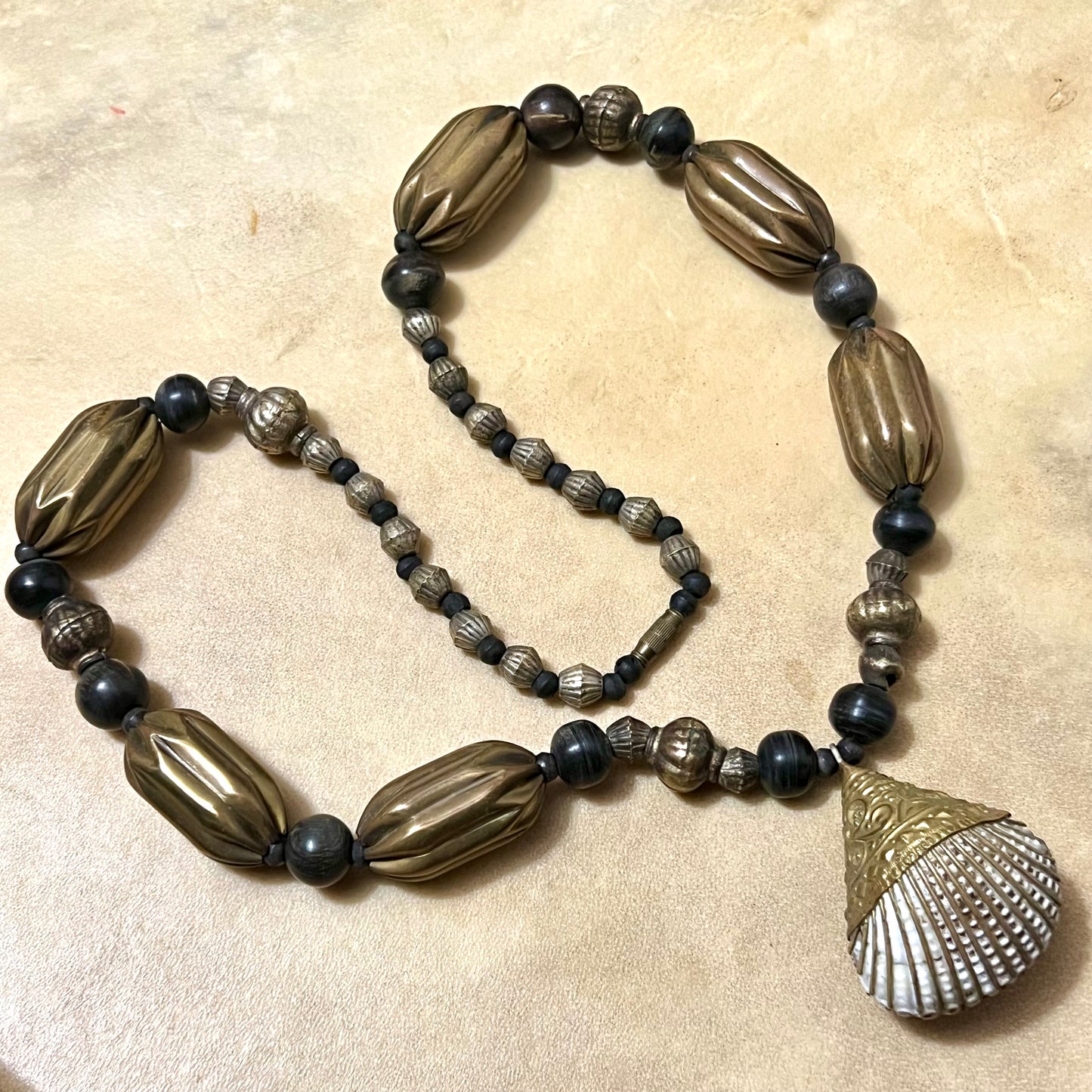 Bronze Seashell Vintage Rattle Statement Necklace