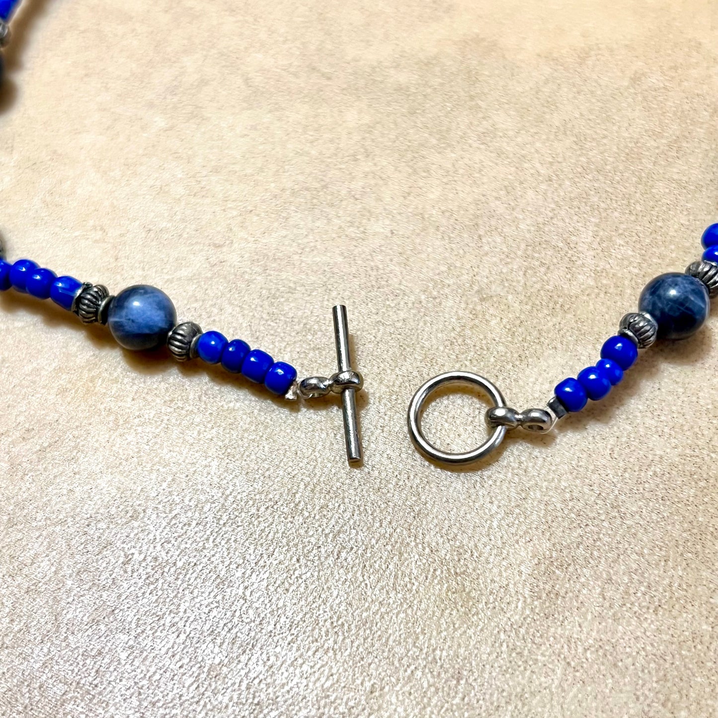 Sodalite Layered Vintage Beaded Necklace with Triangle Accents