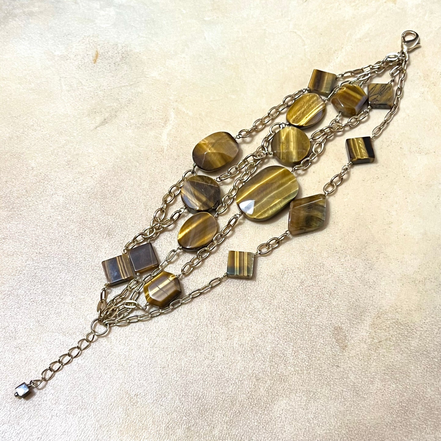 Faceted Tigers Eye Stacking Gold Tone Vintage Bracelet
