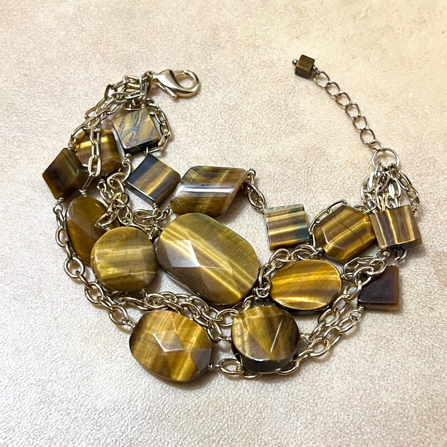 Faceted Tigers Eye Stacking Gold Tone Vintage Bracelet