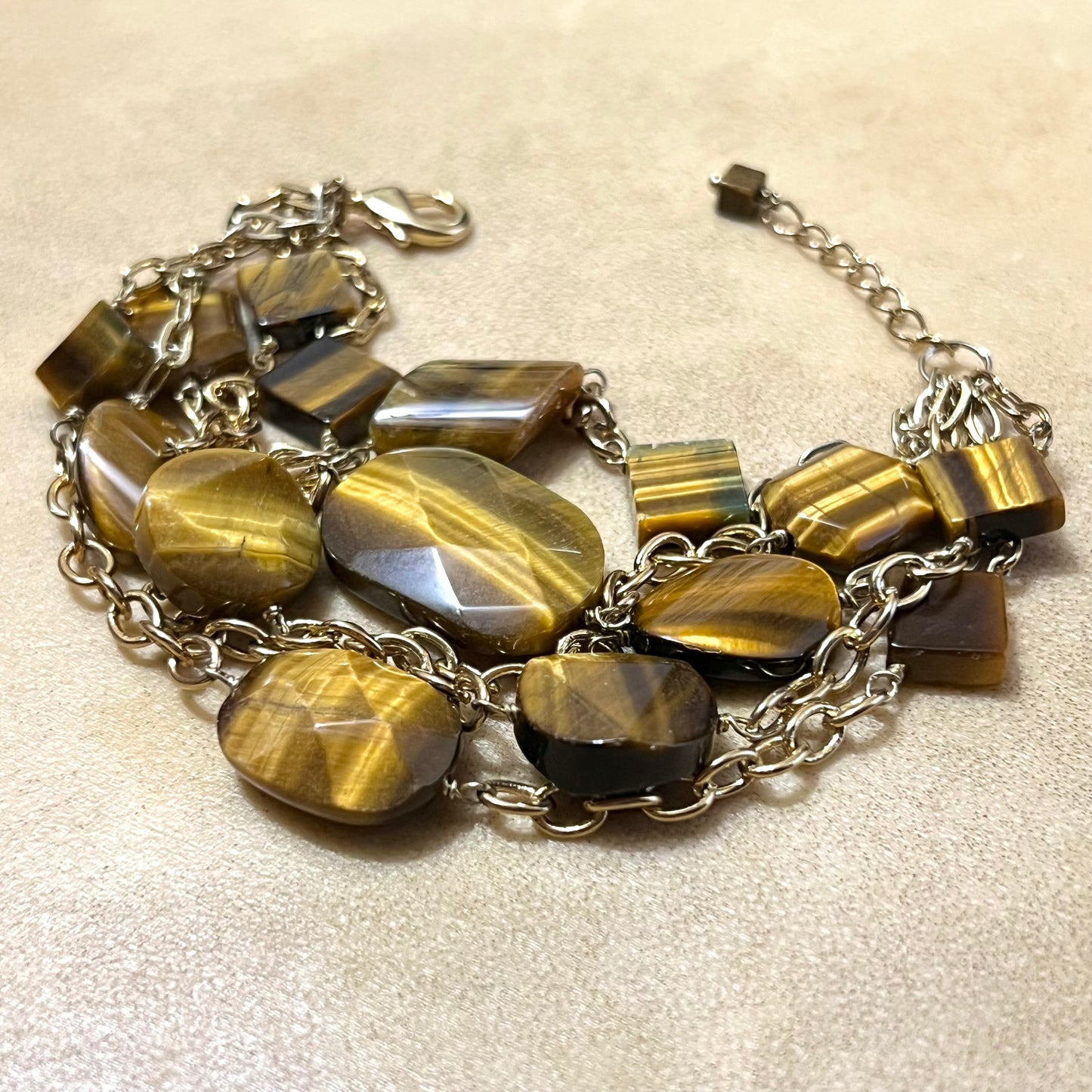 Faceted Tigers Eye Stacking Gold Tone Vintage Bracelet