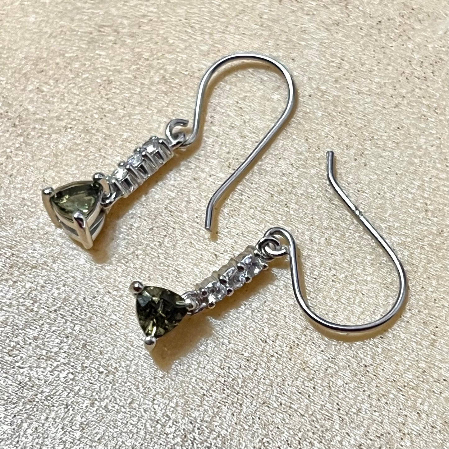 Sterling Silver Crystal & Gemstone Drop Triangle Earrings