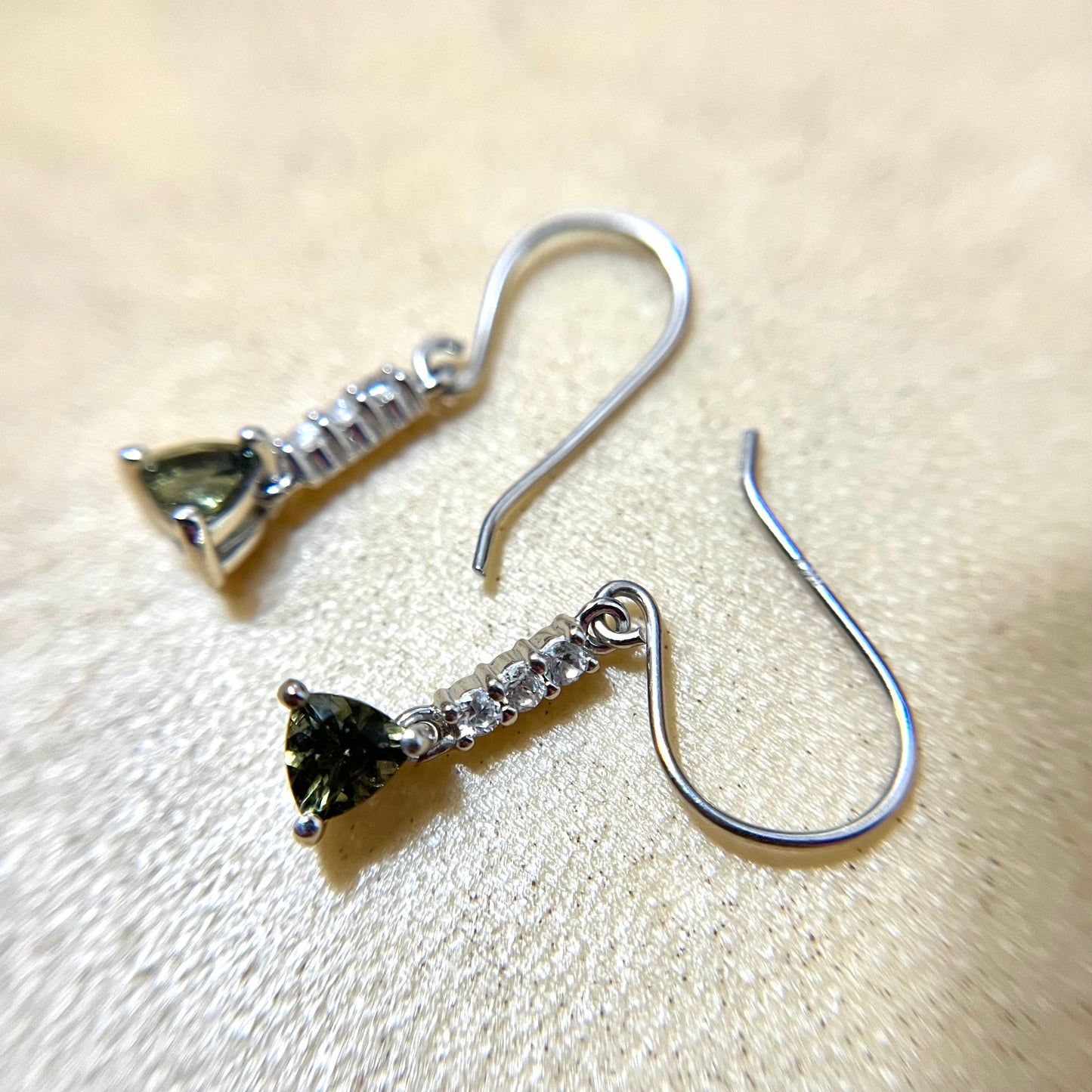 Sterling Silver Crystal & Gemstone Drop Triangle Earrings