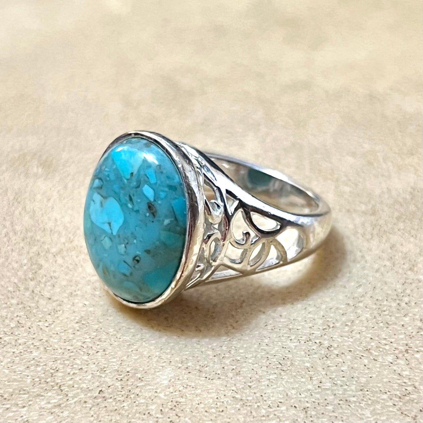 Turquoise in Sterling Silver Gemstone Vintage Ring Size 8