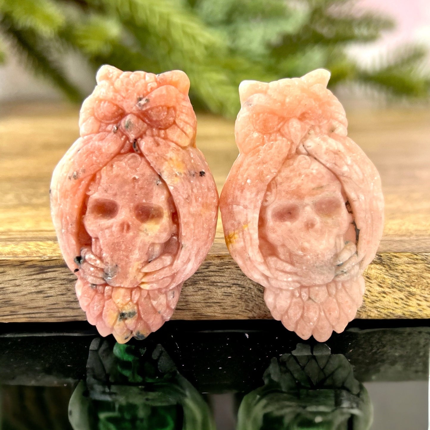 Owl Skull Orange Calcite Crystal Carved Cabochon - You get one