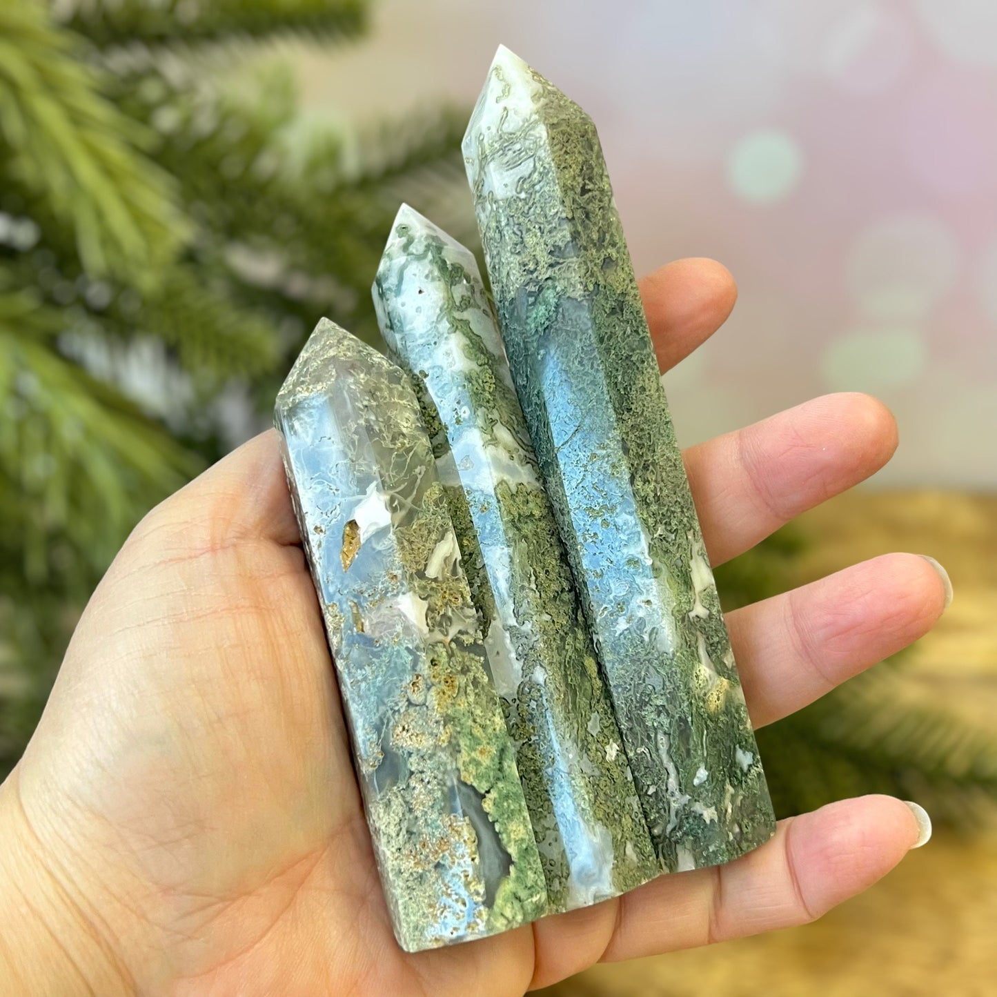 Moss Agate Crystal Tower - You get one