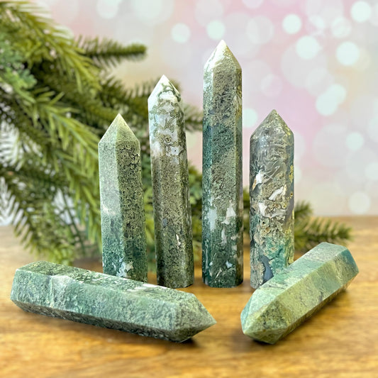 Moss Agate Crystal Tower - You get one