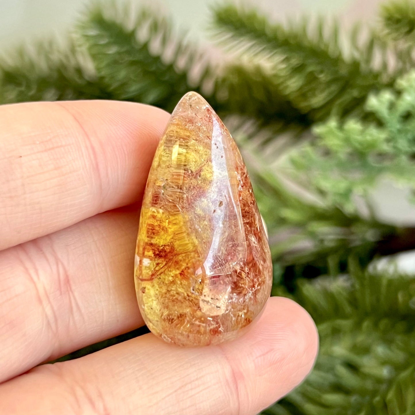 Garden Quartz Lodolite Red Tumbled Crystal Teardrop
