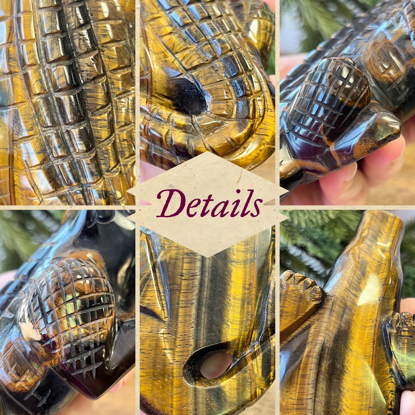 Tigers Eye Crocodile Carved Crystal Statement Piece