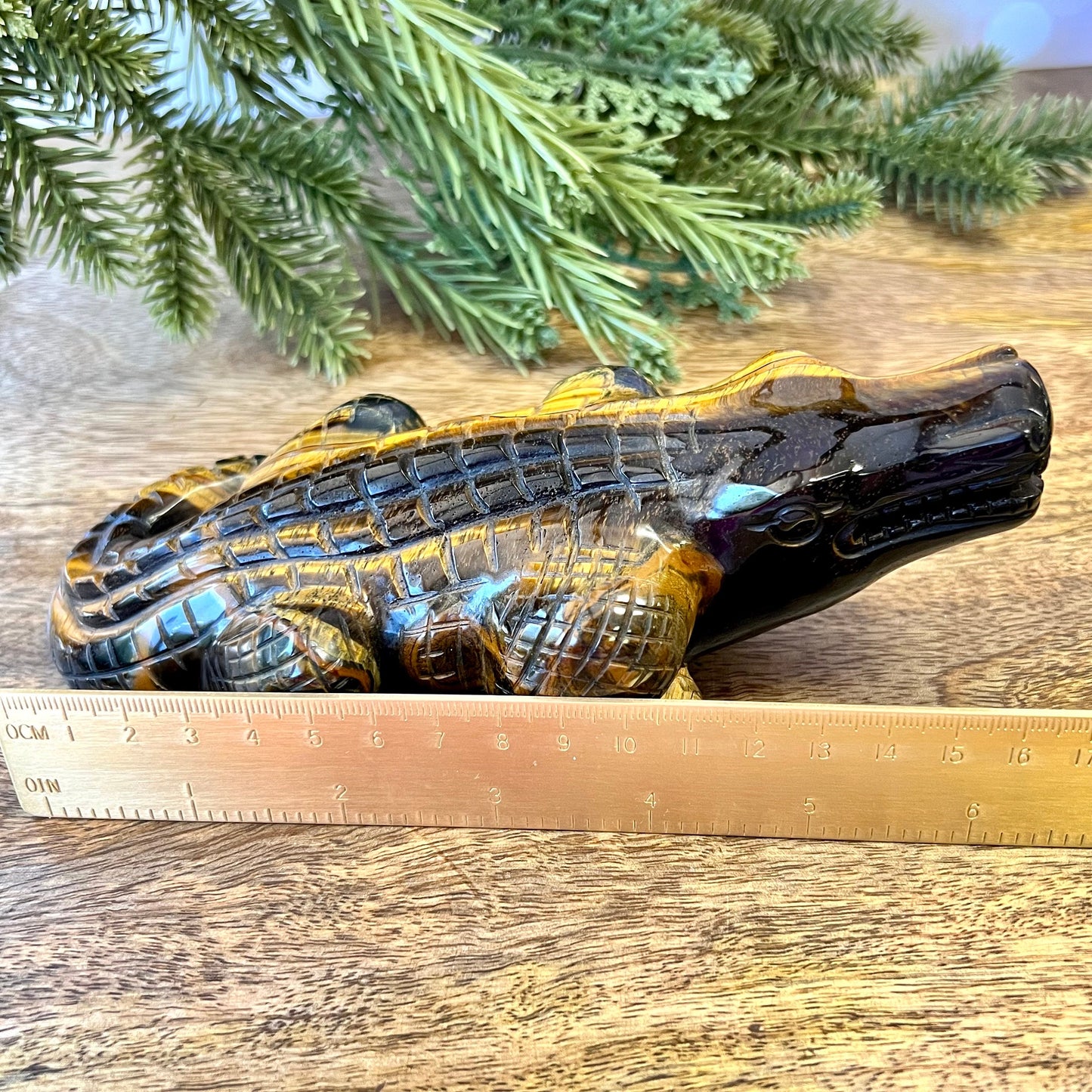 Tigers Eye Crocodile Carved Crystal Statement Piece