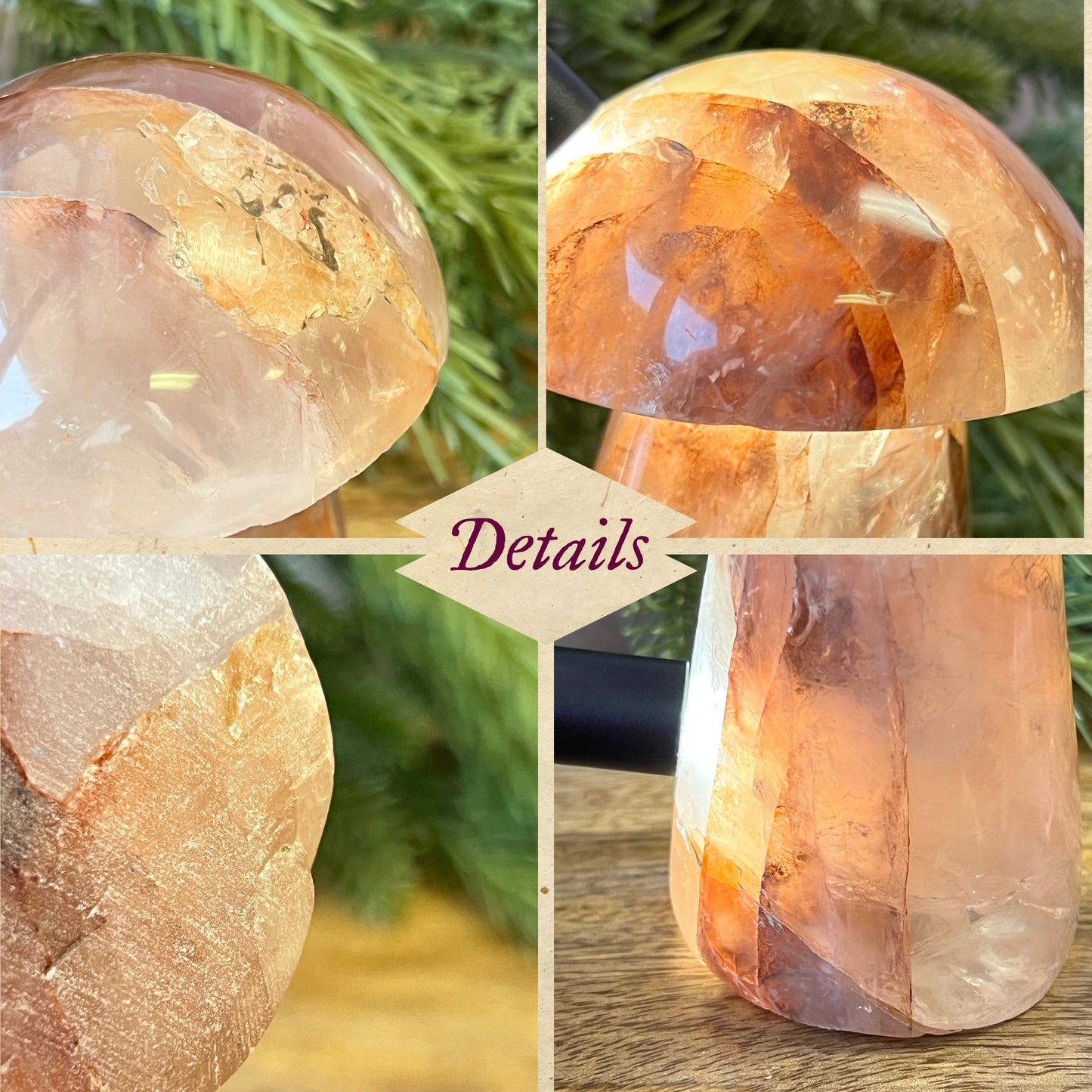 Fire Quartz Crystal Carved Mushroom