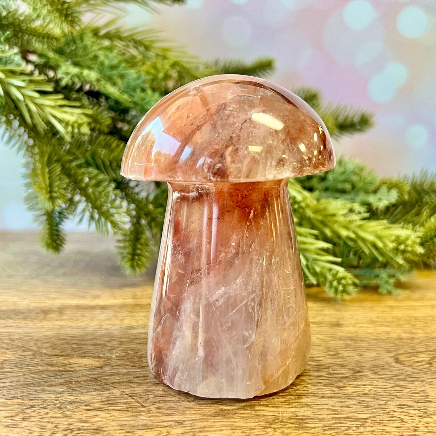Fire Quartz Crystal Carved Mushroom