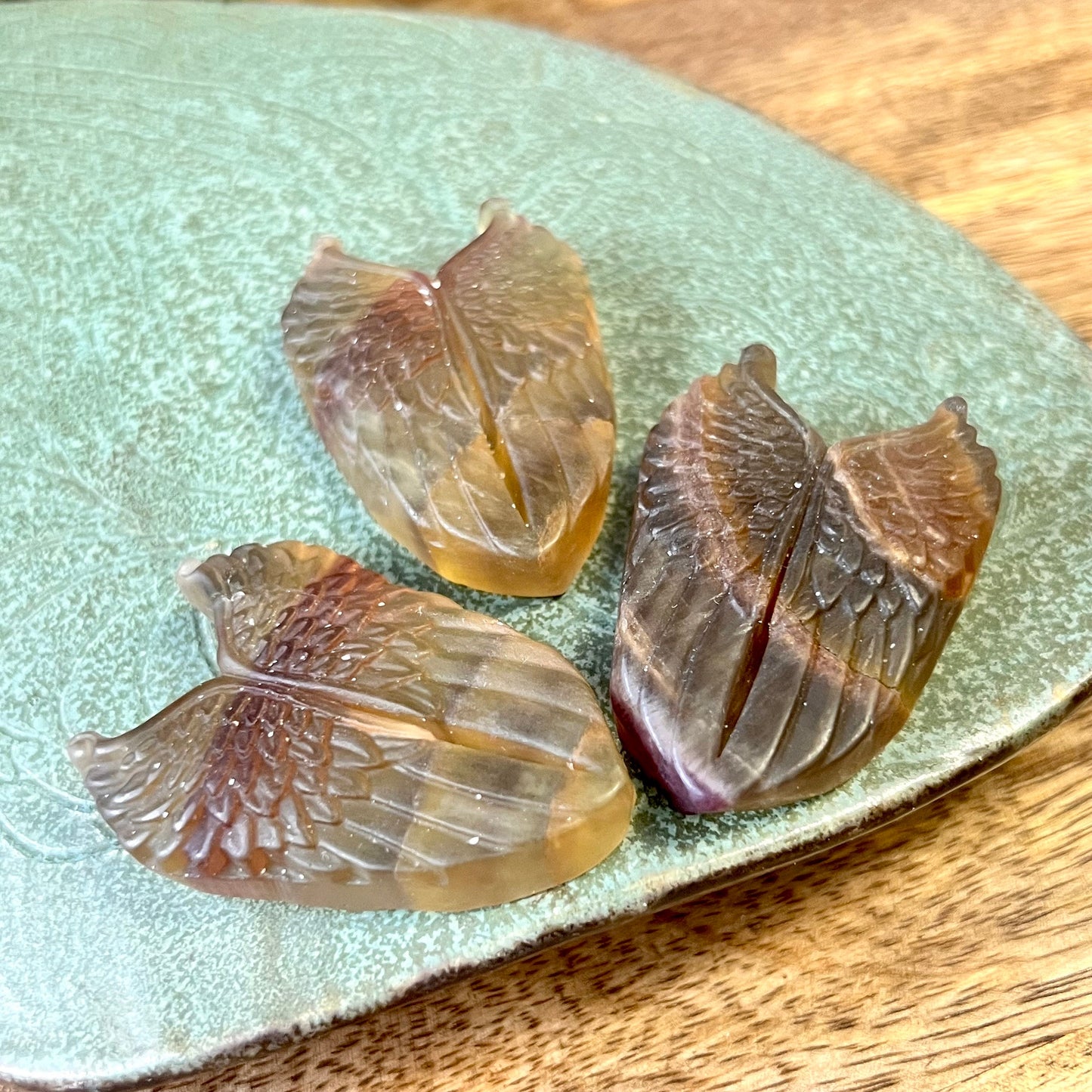 Yellow Fluorite Angel Wings Crystal Carved Cabochon - You get one