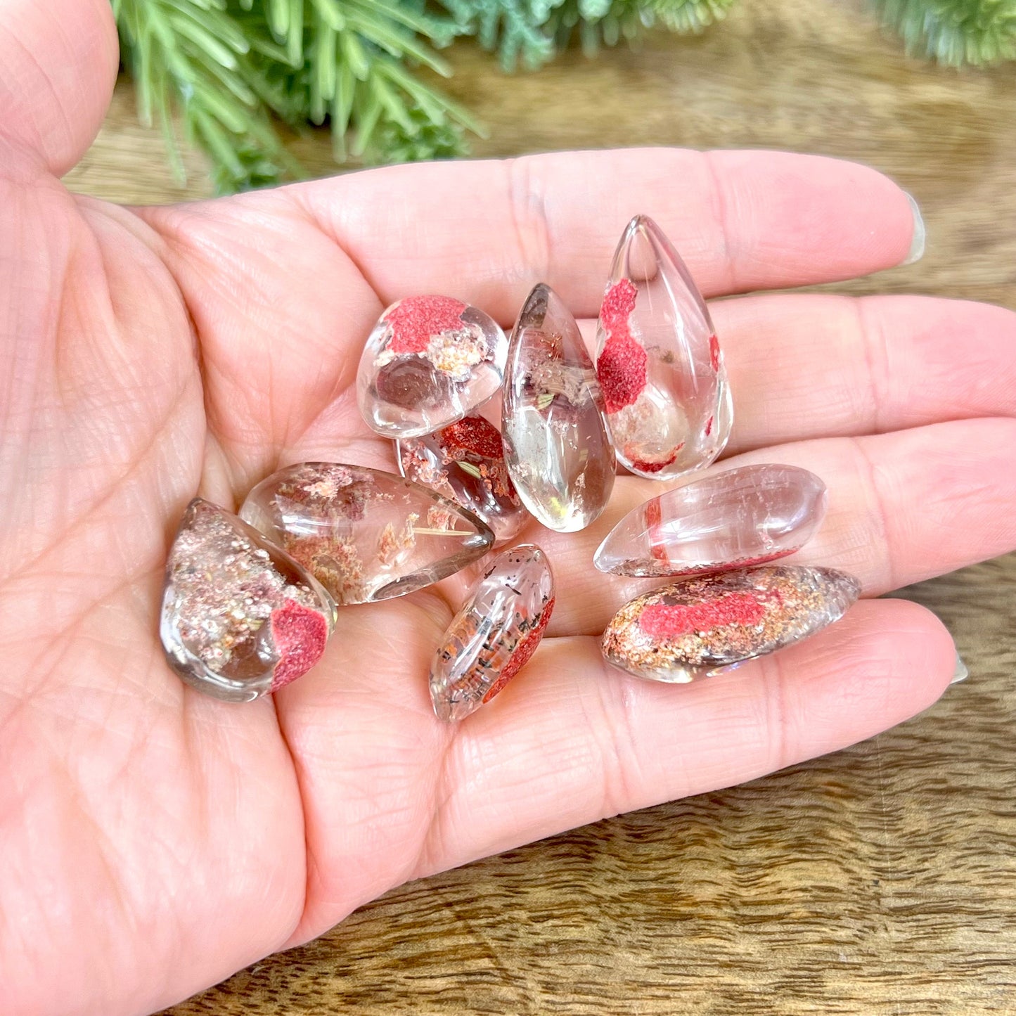 Garden Quartz Lodolite Red Tumbled Crystal Teardrop - Multiple Sizes