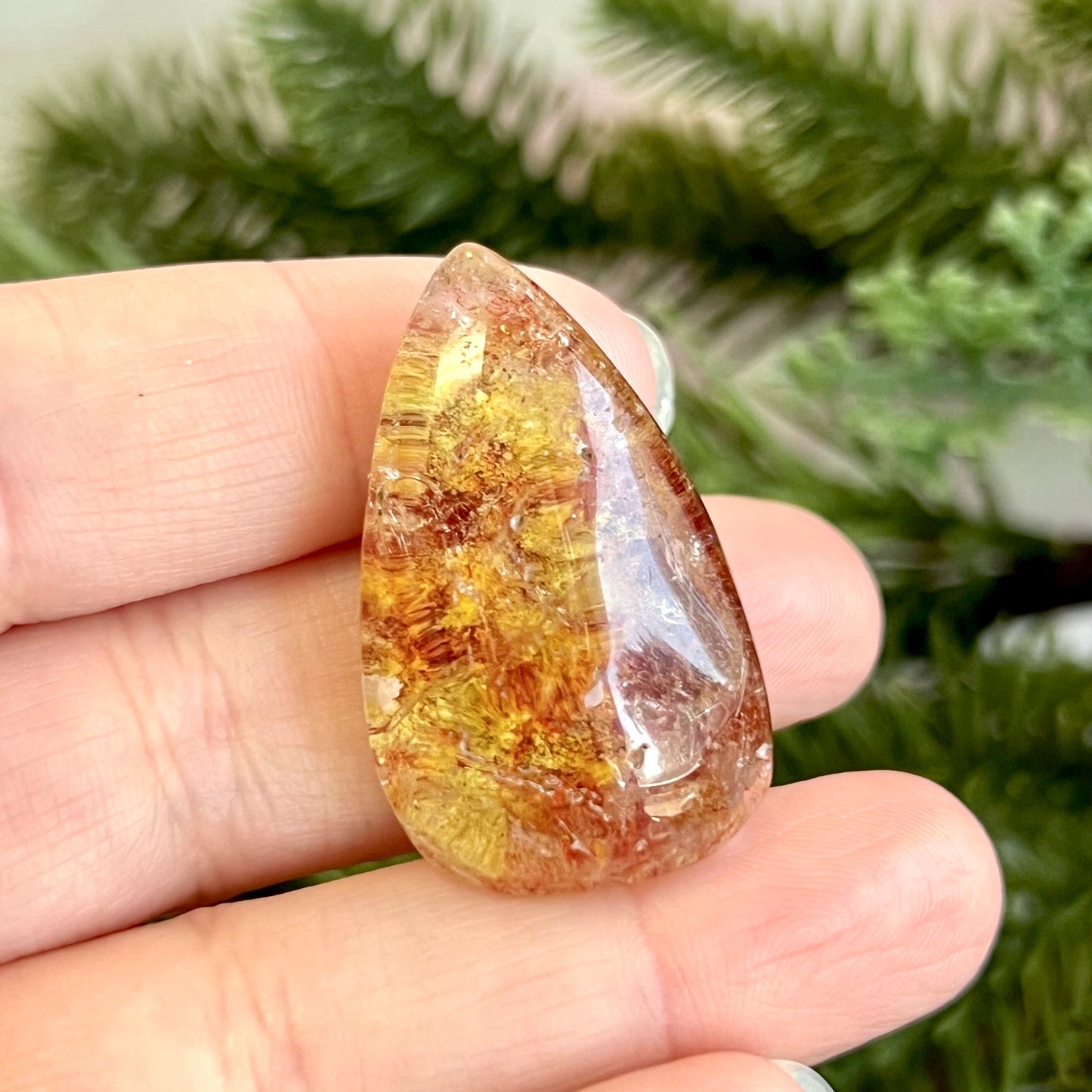 Garden Quartz Lodolite Red Tumbled Crystal Teardrop