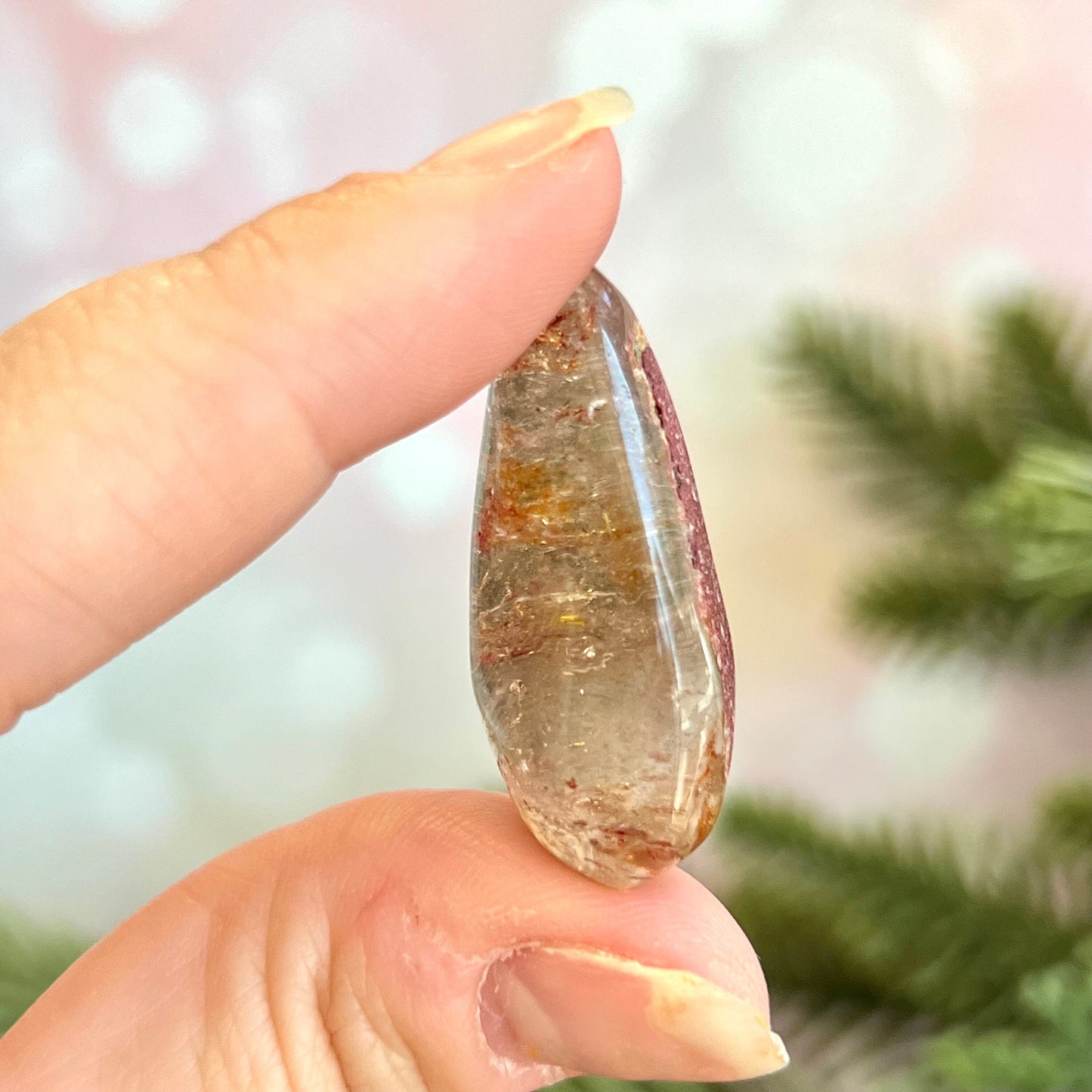 Garden Quartz Lodolite Red Tumbled Crystal Teardrop
