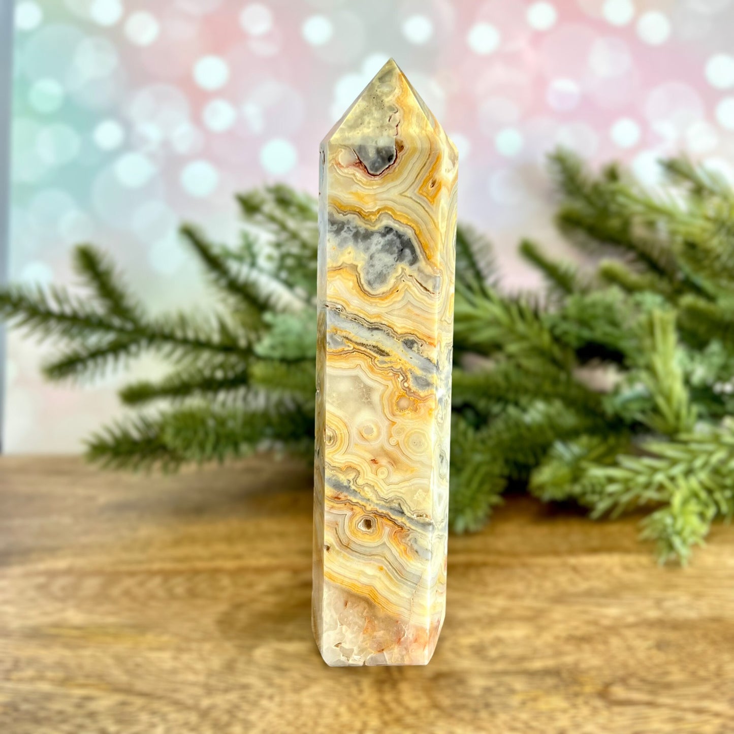 Large yellow Mexican Crazy Lace Agate statement Tower crystal