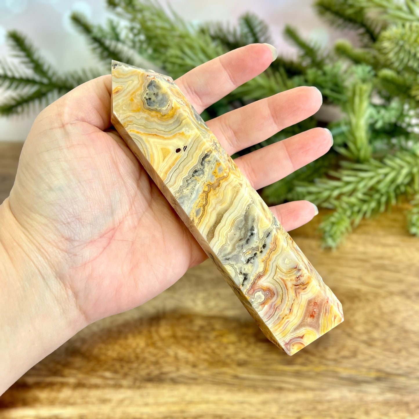 Large yellow Mexican Crazy Lace Agate statement Tower crystal