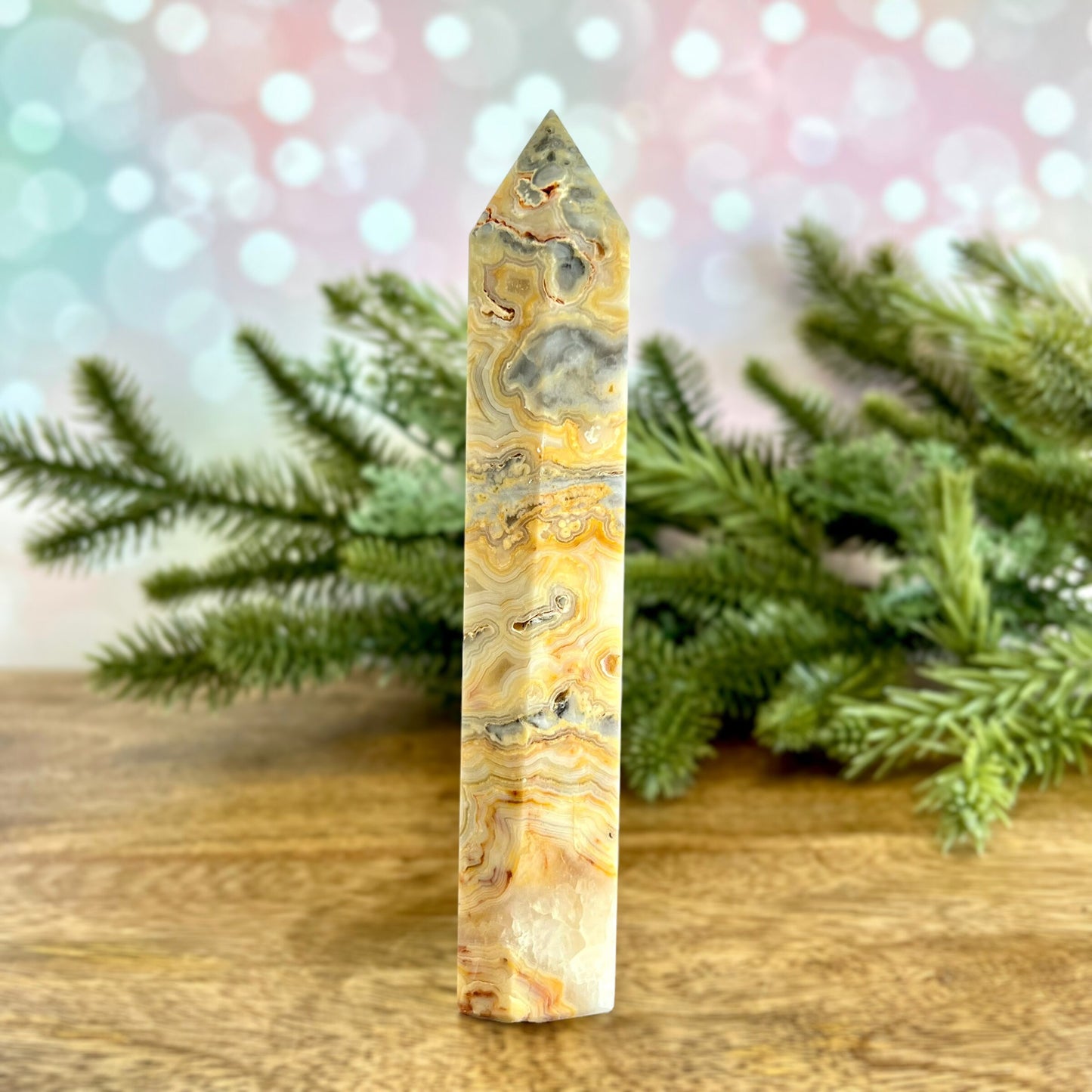 Large yellow Mexican Crazy Lace Agate statement Tower crystal