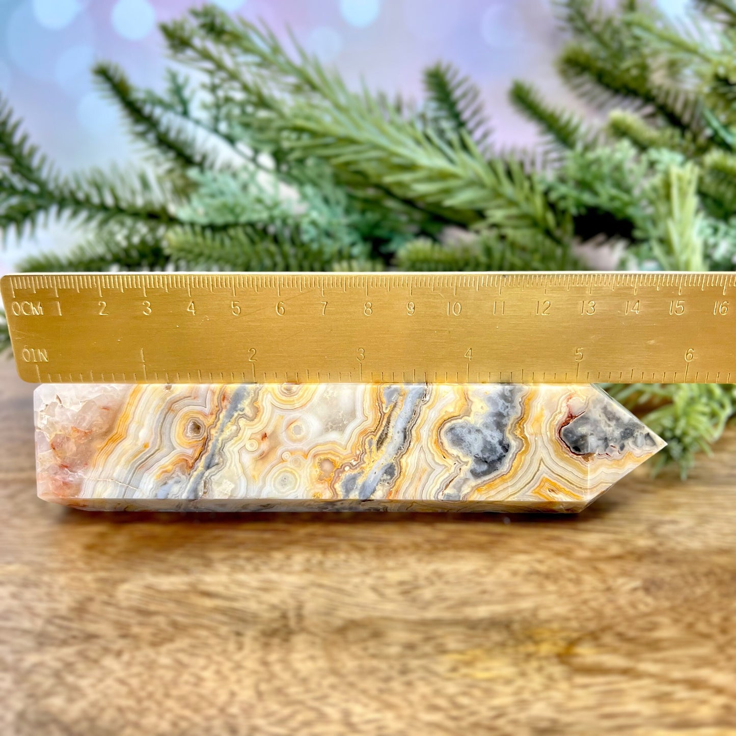Large yellow Mexican Crazy Lace Agate statement Tower crystal