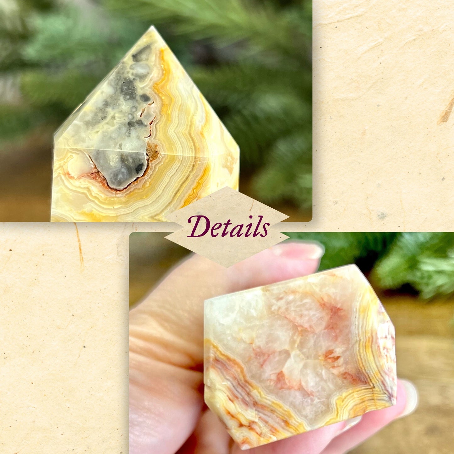 Large yellow Mexican Crazy Lace Agate statement Tower crystal