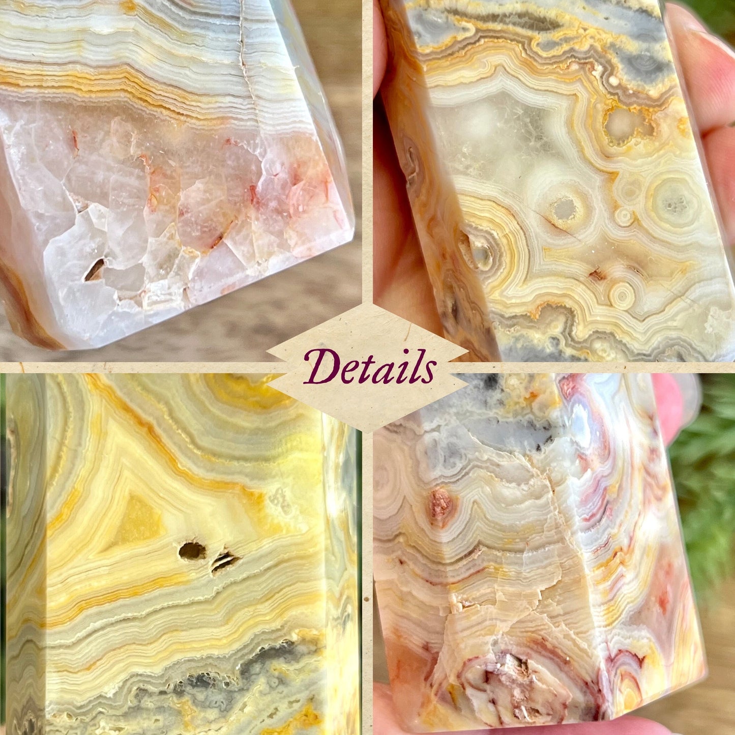 Large yellow Mexican Crazy Lace Agate statement Tower crystal