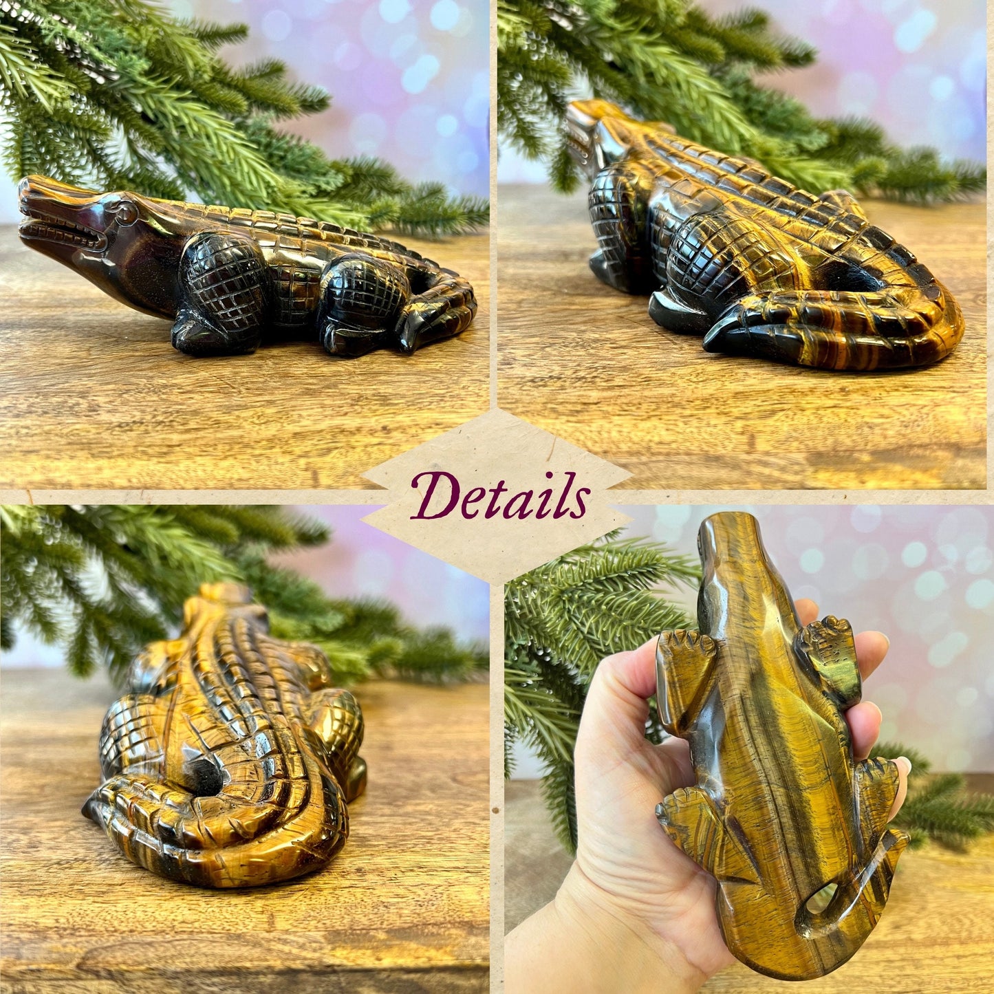 Tigers Eye Crocodile Carved Crystal Statement Piece