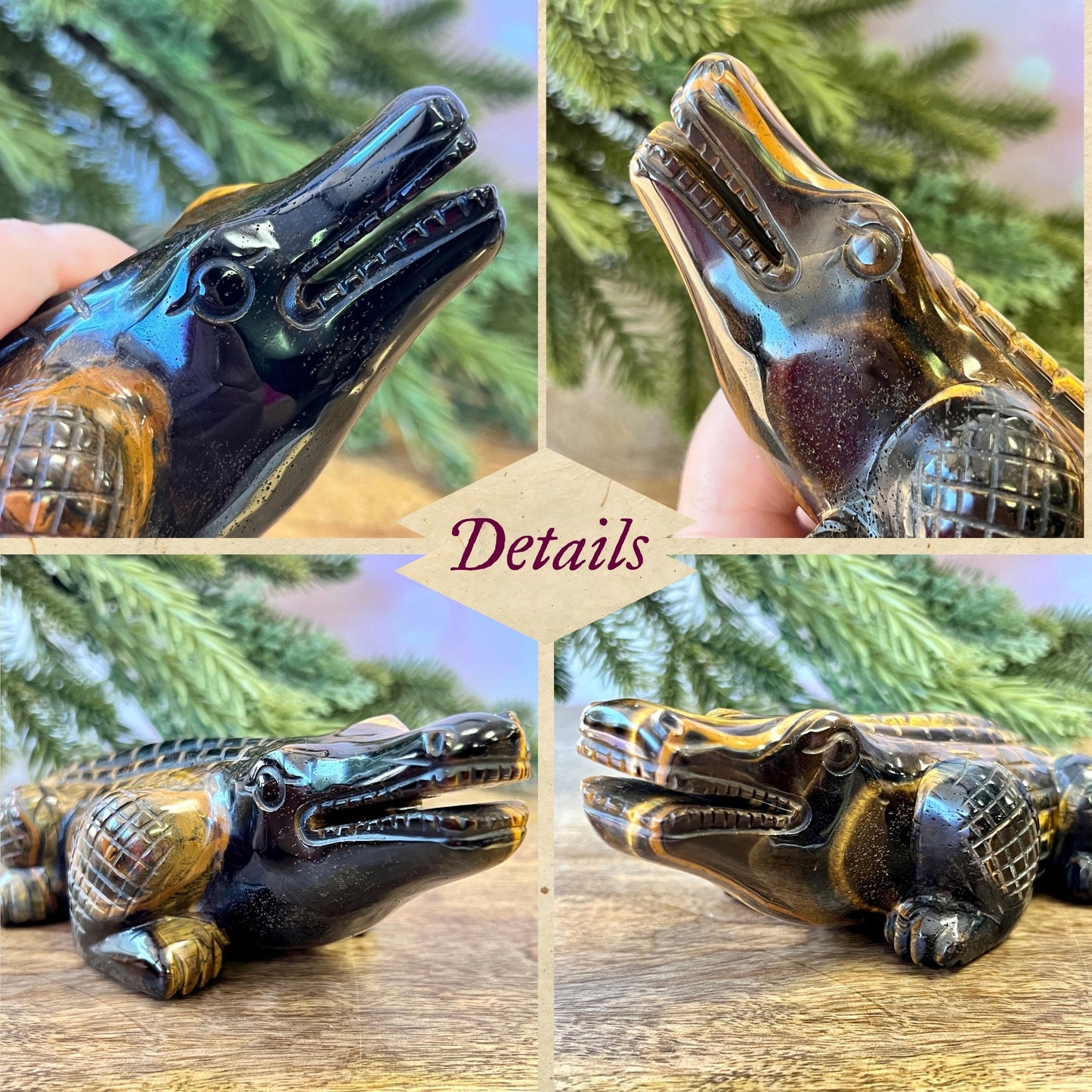 Tigers Eye Crocodile Carved Crystal Statement Piece