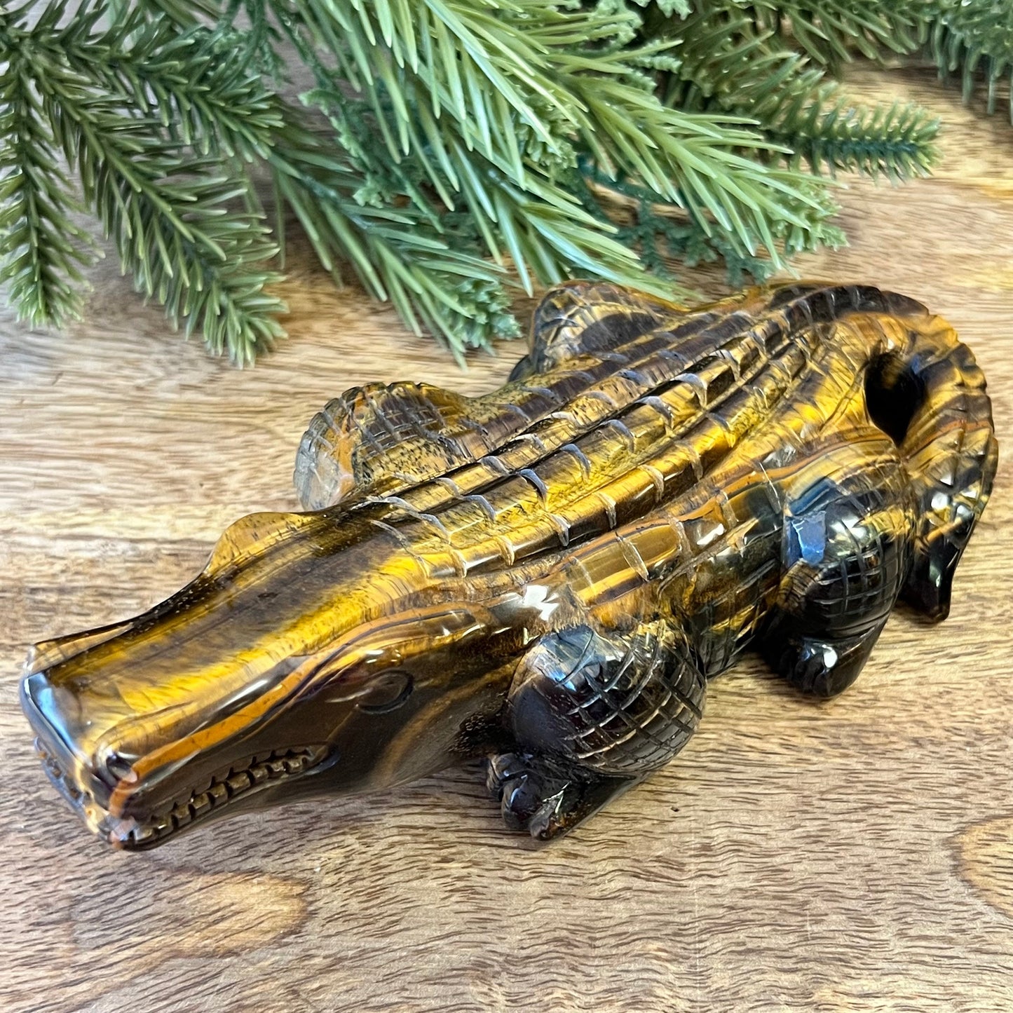 Tigers Eye Crocodile Carved Crystal Statement Piece