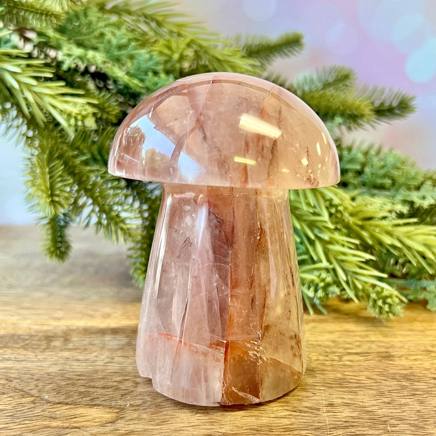 Fire Quartz Crystal Carved Mushroom