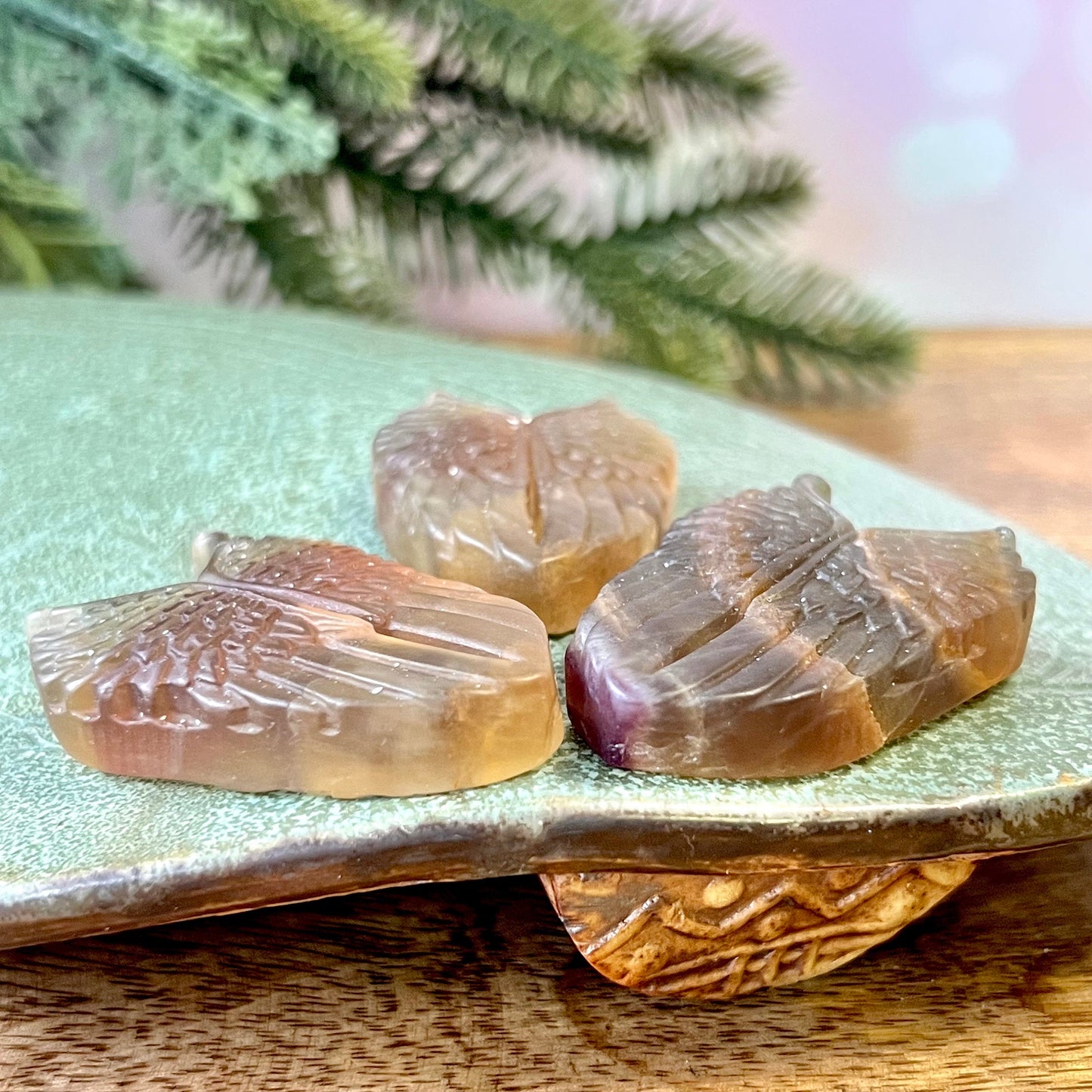 Yellow Fluorite Angel Wings Crystal Carved Cabochon - You get one