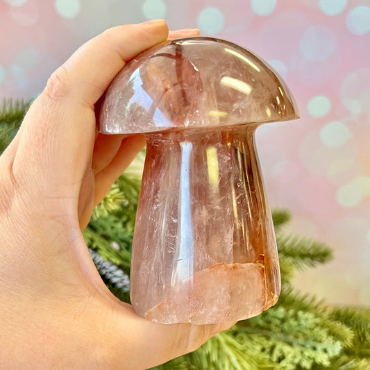 Fire Quartz Crystal Carved Mushroom