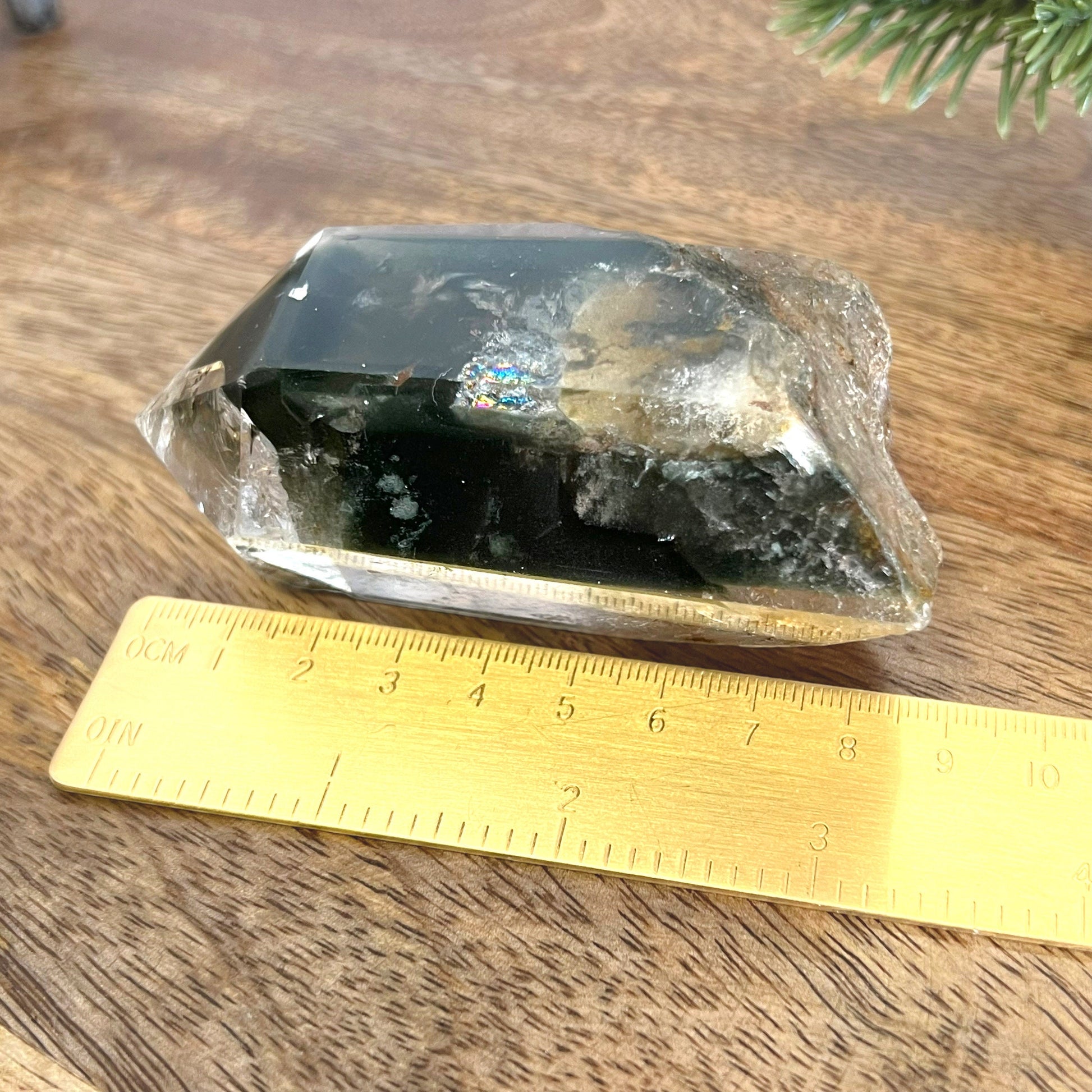 Polished Lodolite Garden Quartz with a raw bottom, from Brazil.