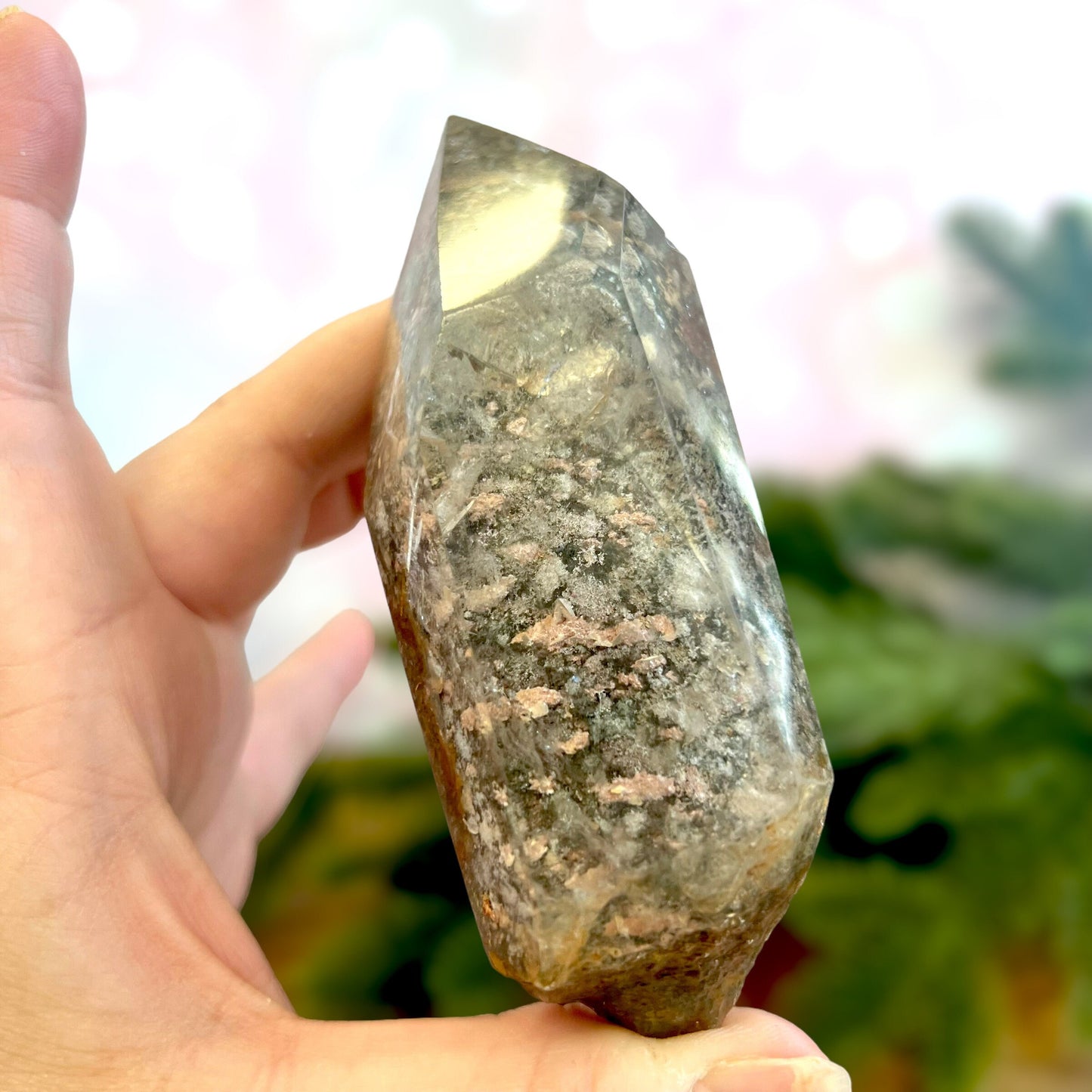 Lodolite Crystal carved and polished free form. Natural Garden Quartz from Brazil