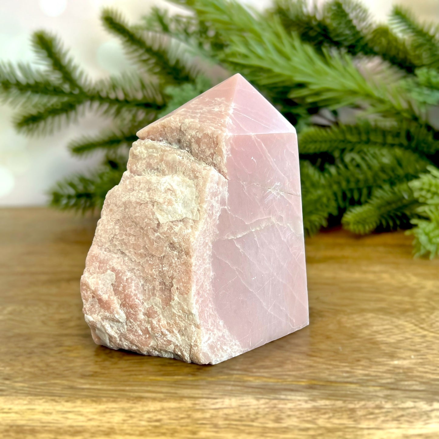 Pink Opal Semi-Carved Crystal Tower