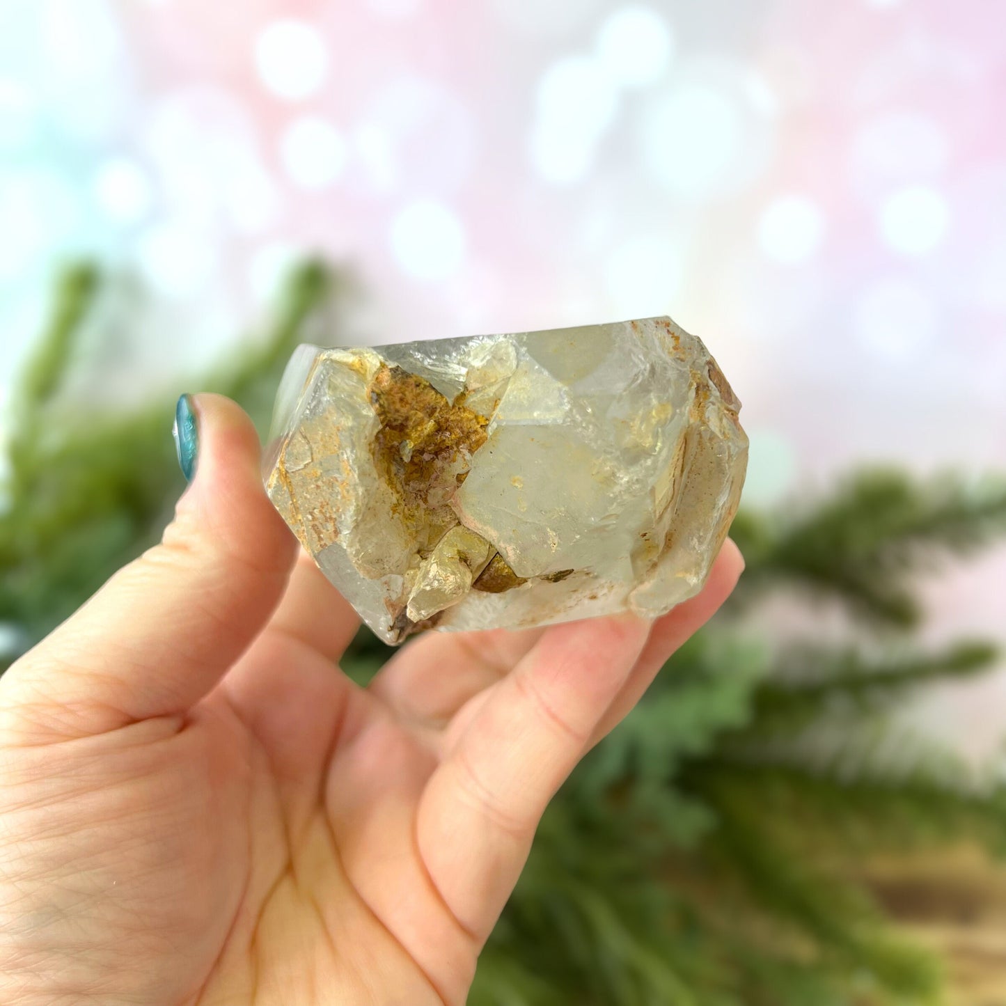 Polished Lodolite Garden Quartz with a raw bottom, from Brazil.