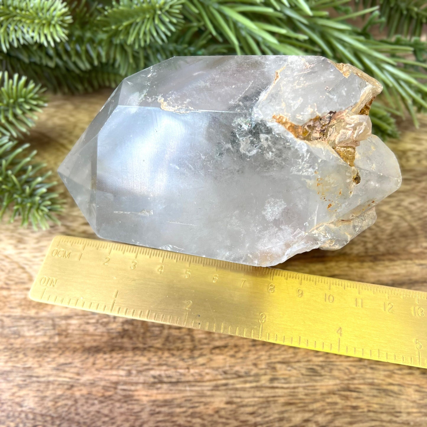 Polished Lodolite Garden Quartz with a raw bottom, from Brazil.