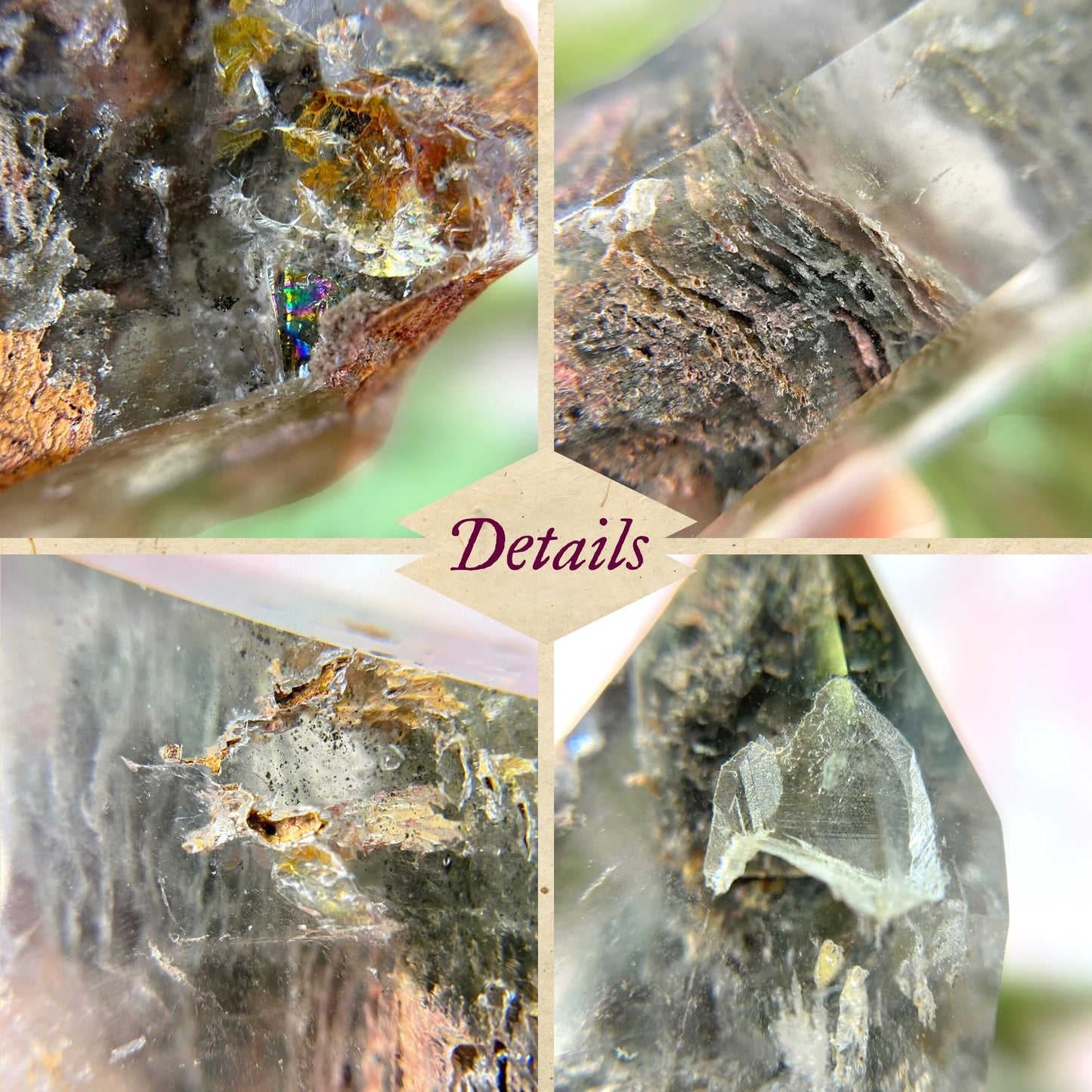 Polished Lodolite Garden Quartz with a raw bottom, from Brazil.