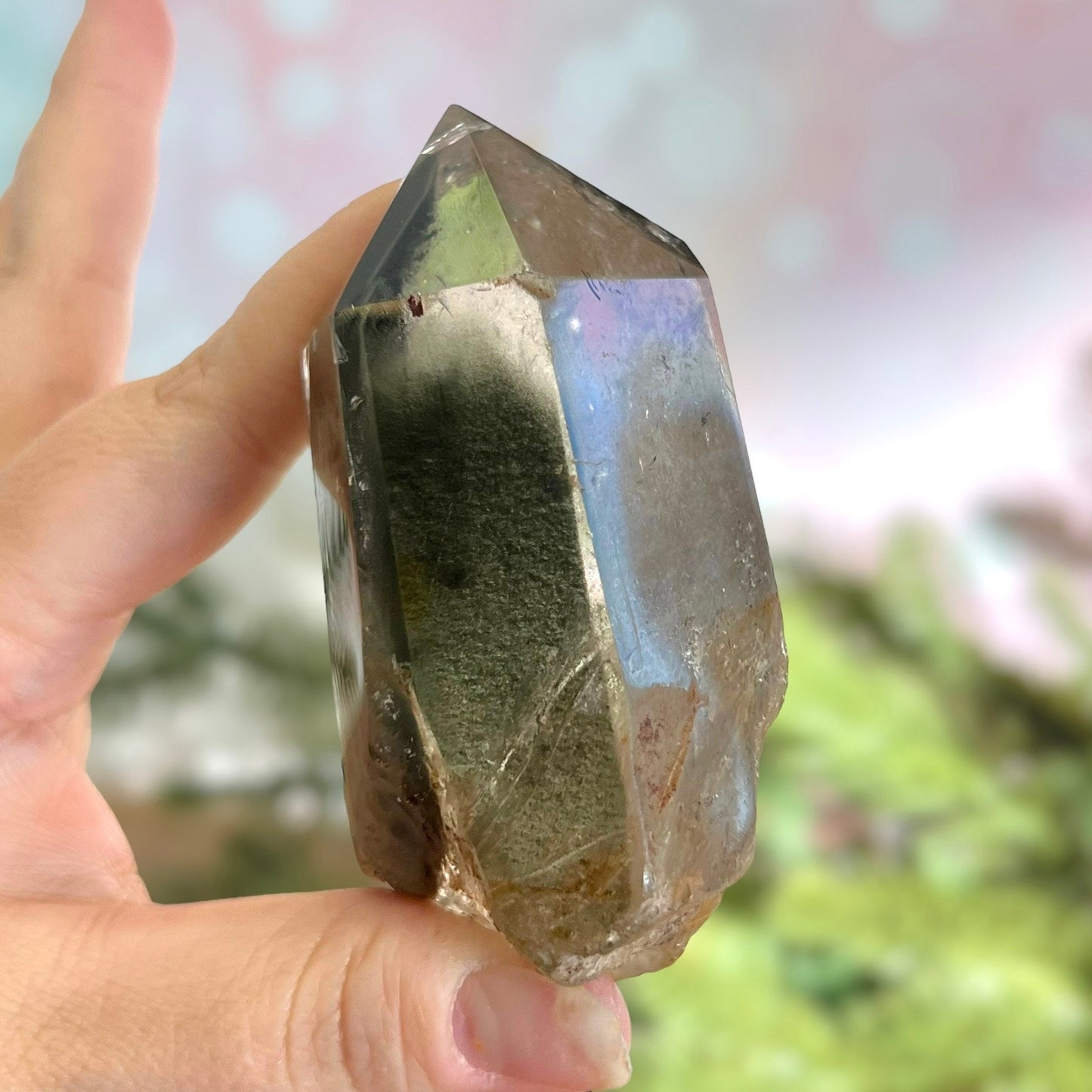 Garden Quartz Smoky Lodolite Crystal Tower