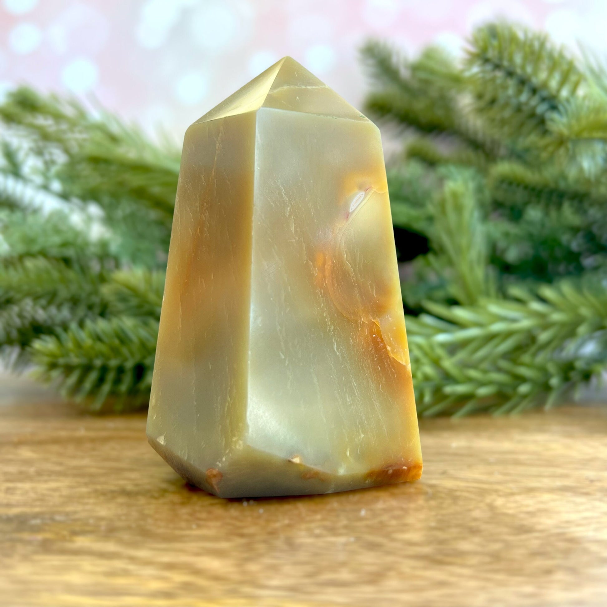 Natural and unheated Carnelian Tower with large, Druzy cave.
