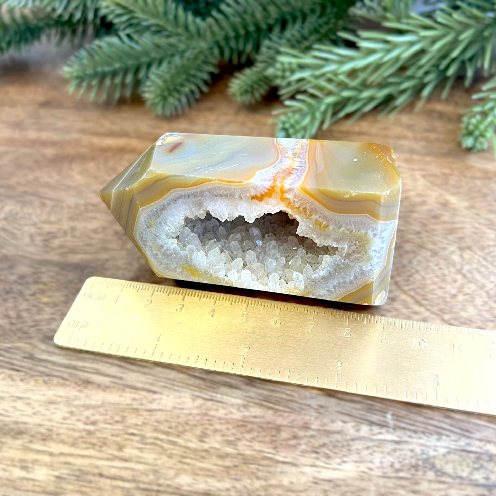 Natural and unheated Carnelian Tower with large, Druzy cave.