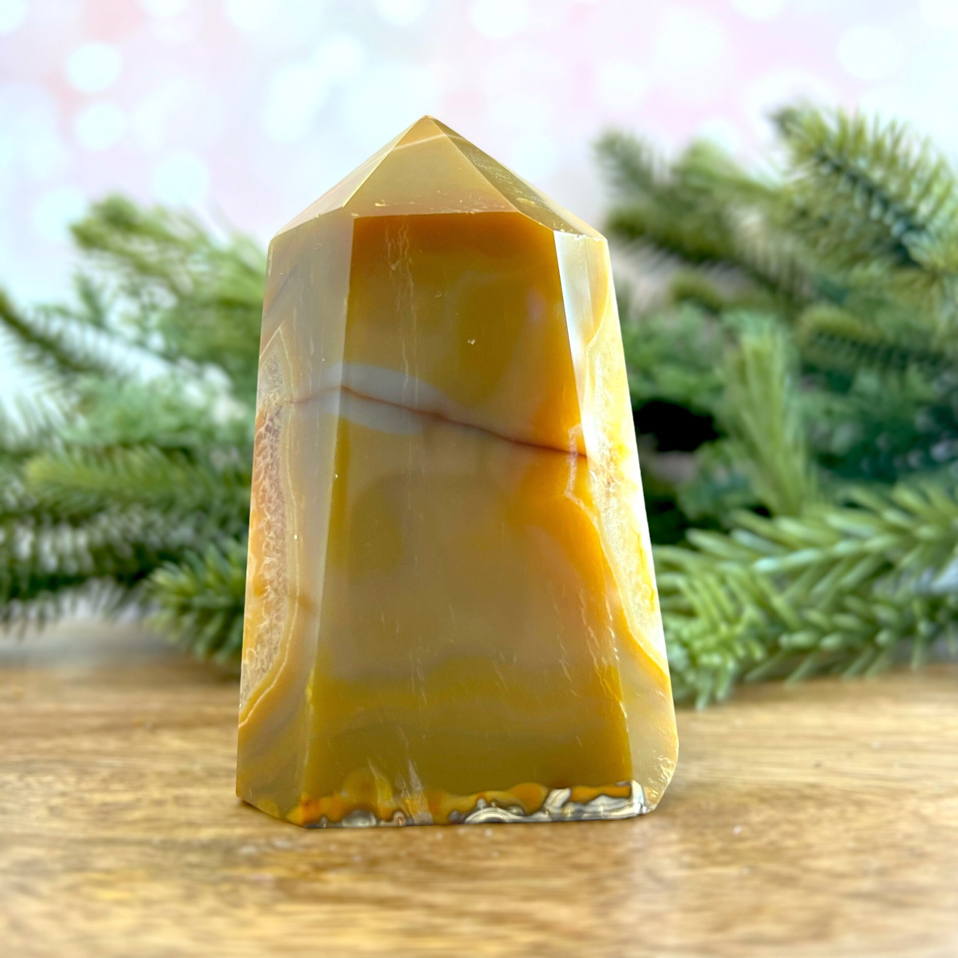 Natural and unheated Carnelian Tower with large, Druzy cave.