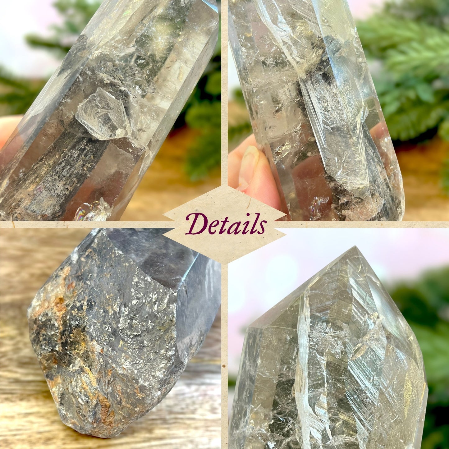 Polished Lodolite Garden Quartz with a raw bottom, from Brazil.