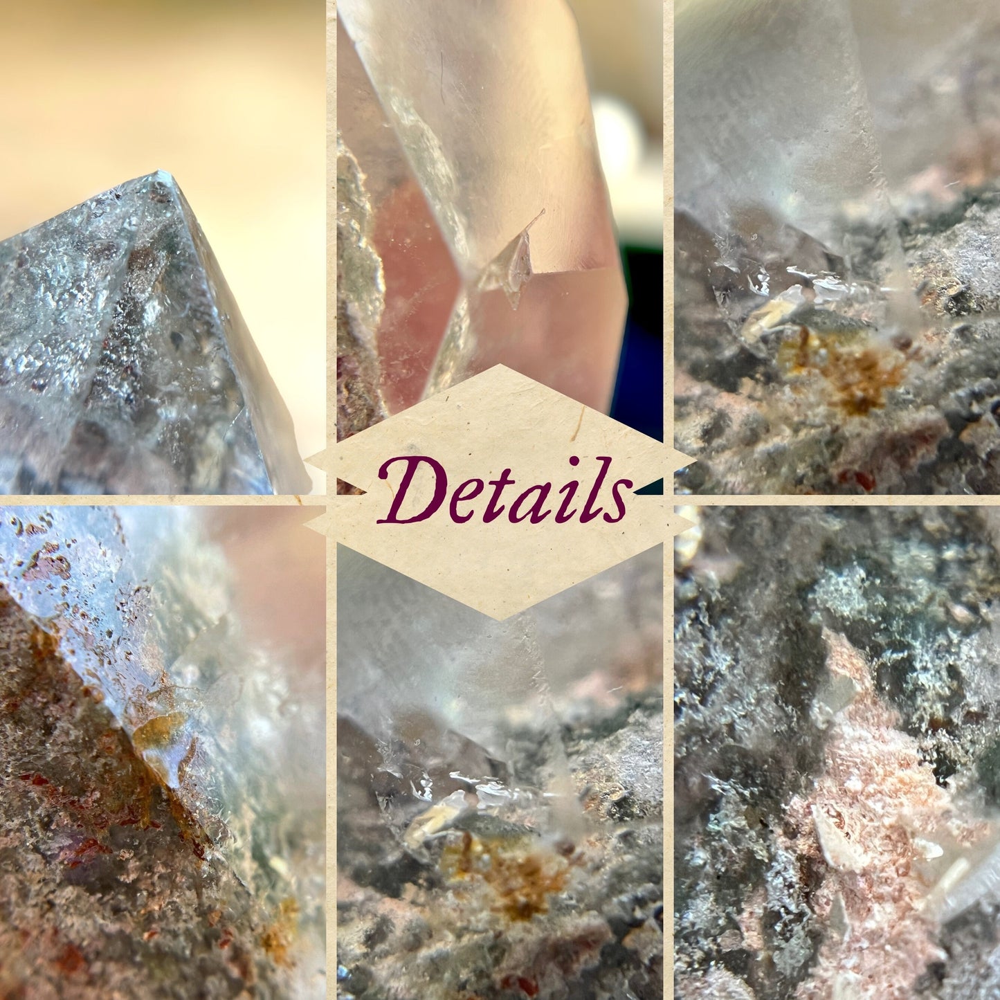 Lodolite Crystal carved and polished free form. Natural Garden Quartz from Brazil