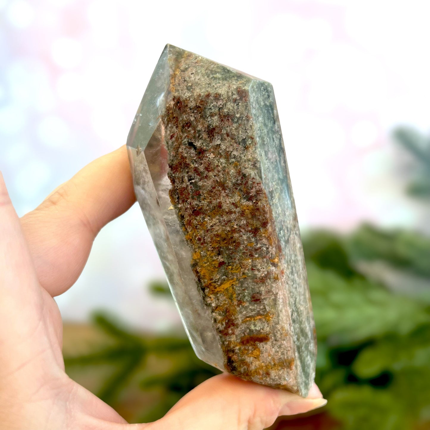 Lodolite Crystal carved and polished free form. Natural Garden Quartz from Brazil