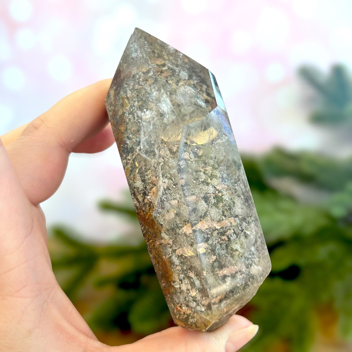 Lodolite Crystal carved and polished free form. Natural Garden Quartz from Brazil